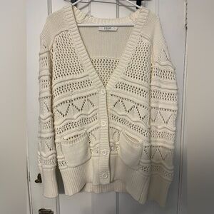 Joie Ivory Cream Grandma Grandpa  Open-Knit Cardigan